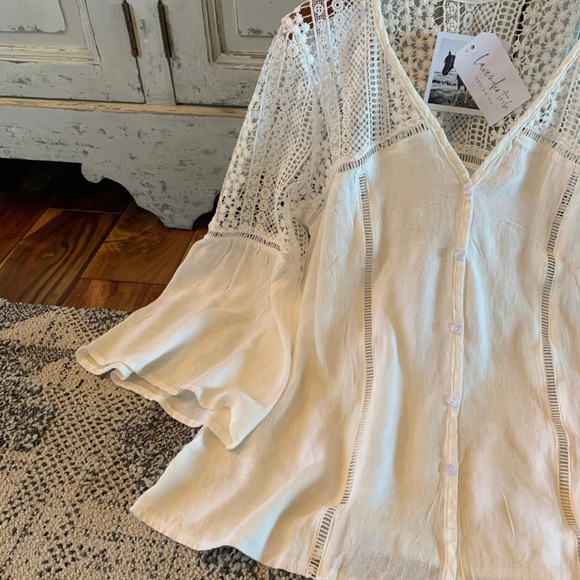 New Boho White Lace Festival Button Front Blouse Top Shirt Western Casual Work - Picture 6 of 9